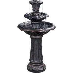 Teamson Home Lily Flower Floor Pedestal 3 Tiered Floor Waterfall Fountain with Pump for Outdoor Patio Garden Backyard Decking, 38 Inch Height, Dark Gray