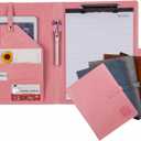 Padfolio Portfolio Leather Binder, Interview Legal Document Organizer, Padfolio Clipboard Folder, Business Card Holder Included 2pcs Letter Sized Writing Pad (Pink)