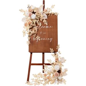 Ling's moment 2pcs Wedding Flowers Garland Artificial Floral Swag Arch Decorations Greenery Arrangements White & Beige Ceremony Reception Garden Easel Wall Entryway Outdoor Board (NOT Include Sign)