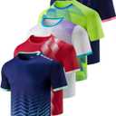 5 Pack Mens Active Quick Dry Crew Neck T Shirts | Athletic Running Gym Workout Short Sleeve Tee Tops Bulk (Large, Red/Lime/Navy/White/Navy Blue)