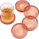 Modern Clear Coaster Set of 5- Glass Coasters for Drinks Crystal Coaster Round Cup Coasters Coffee Table Decor for Office, Kitchen, Bar, Dining Room, Living Room, Patio(Clear Red)