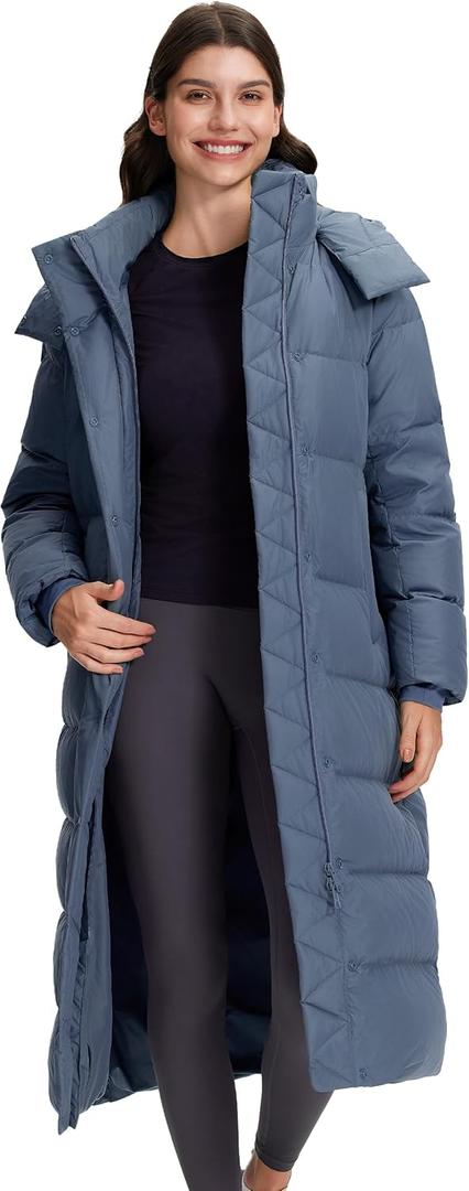 Pioneer Camp Women's Thickened Long Down Jacket 650+ Fill Power Puffer Jacket Winter Coat Parka Jacket with Hood (Large, Grey)