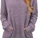 JomeDesign Sweaters for Women Dressy Casual Long Sleeve Shirts Crewneck Fall Outfits with Pocket Tunic Tops (Small, Light Purple)