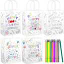 HOWAF 100th Day of School Coloring Goodie Bags with 12 Paint Pens 100 Days of School DIY Treat Bags White Paper Goodie Bags Color Your Own 100th Day Activities Gifts Craft Bags Classroom Supplies