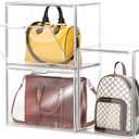 Extra Large 3Pack PET Plastic Handbag Display Case  Stackable Transparent Plastic Display Cases with Magnetic Door, Dustproof Closet Organizer for Purses, Handbags, Cosmetics, Collectibles