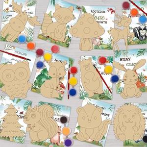 QICI 24 PCS Woodland Animals Cards with Art Supplies - Woodland Animals Wood Painting Craft Kits - Kids Christmas Birthday Boys Girls Gifts Bulk - Woodland Animals Party Favors