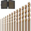 Cobalt Drill Bit Set, 6Pcs M35 High Speed Steel Jobber Length Drill Bit Kit for Hardened Metal, Stainless Steel, Cast Iron, Wood and Plastic, with Index Storage Case, 1/16"-1/4"