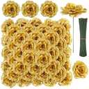 LELEE Rose Head Flowers with Stem - 108pcs Gold Rose Artificial Flowers Bulk - Silk Rose Fake Flower for Wedding Bouquet Party Home Decor DIY Baby Shower Centerpieces Tables Decoration