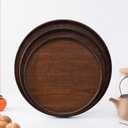 Round Wooden Serving Tray Rustic Wood Tea Tray for Breakfast, Snacks, Coffee & Home Decor (Dark, 11.81in)