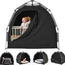 YAVIL Pack N Play Blackout Cover, ONE-Click Folding Baby Sleep Pod Crib Tent,Breathable Baby Travel Crib Canopy Tent,Block Out 95%+ Light,Baby Travel Essential