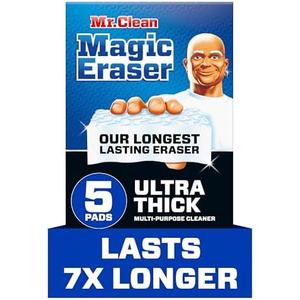 Mr. Clean Magic Eraser Sponge, All Purpose Cleaner, Long Lasting Cleaning Scrubber, Wall Cleaner, Sneaker Cleaner, Oven Cleaner, Kitchen, Bathroom, Shower Cleaning Supplies, Ultra Thick, 5ct
