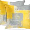Britimes Throw Pillow Covers Modern Home Art Decor, 18 x 18 Inches Set of 2 Pillow Cases Decorative, Abstract Oil Painting Pillowcases for Bedroom, Living Room, Cushion Couch Sofa, Yellow Grey (18" x 18" (Pack of 2))