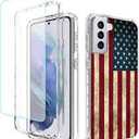 Case for Galaxy S21+ 5G/S21 Plus SM-G996U Case with Tempered Glass Screen Protector, Full Body Cute Floral Shockproof Protective Phone Case Cover for Samsung Galaxy S21 Plus (Flag)