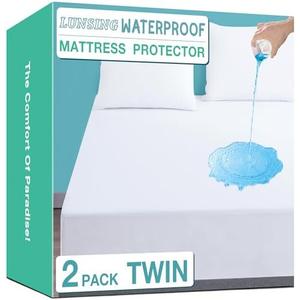 Lunsing 2 Pack Waterproof Twin Mattress Protector, Noiseless, Breathable, and Soft Twin Size Mattress Pad Cover with 6-16 inches Deep Pocket, White
