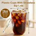 50 Pack 16 oz Disposable Iced Coffee Cups With Sip Lids , Clear Plastic Cup for Cold Boda Tea Smoothie Slushie Milkshake Togo Drinking for Party , Drink Shop Coffee Bar Accessories Supplies , BPA Free