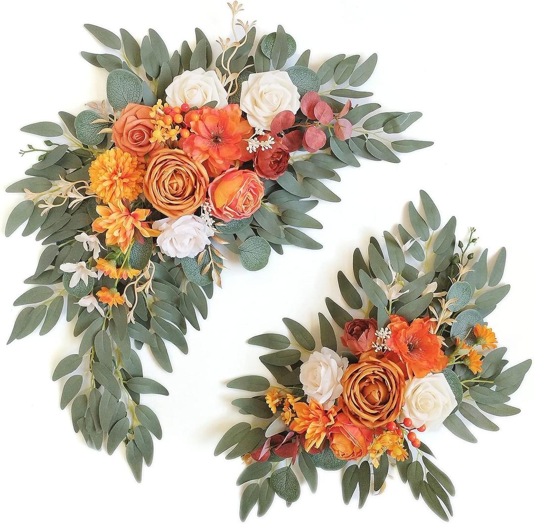 Faux Flower Swag Set of 2 for Wedding Welcome Signs Floral Swag Reception Ceremony Decor Orange