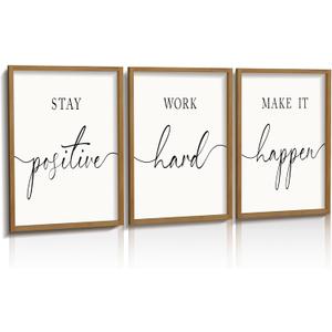 Heiple Motivational Wall Art 11"x14" Framed Wooden Inspirational Office Wall Decor for Men Picture Poster Positive Work Hard Quote Wall Decor for Home Office Bedroom (Brown, 11”x14”)