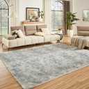 Floralux Rugs for Living Room, 6x9 Large Shag Area Rug, Tie-Dyed Light Grey Soft Fluffy Carpets for Bedroom
