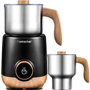AMZCHEF Milk Frother Steamer, 8-in-1 IH Induction Heating Frother with 2 Cups (21oz & 13.5oz), Automatic Cold Foam & Heated Milk Maker for Latte, Cappuccino, Hot Chocolate (Black)