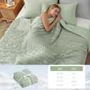 Cozy Bliss Seersucker Cooling Comforter King Size, Q-Max 0.45 Reversible Lightweight Cooling Blanket, Breathable Silk Smooth Summer Bedding Quilt for Hot Sleepers Night Sweats Sage Green
