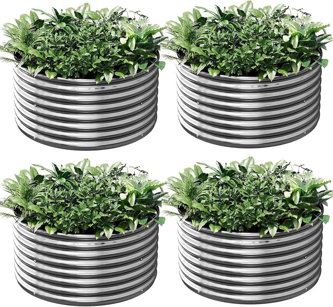 4 Pack Round Galvanized Raised Garden Bed Outdoor, Metal Garden Bed for Vegetables, Above Ground Garden Box for Flower, Steel Raised Beds for Gardening - 2FT