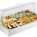 VEVOR Countertop Food Serving Display Container, 1 x 1 Pan Stainless Steel Food Serving Tray, Buffet Condiment Dispenser Display Rack with Clear Lid & 3 Ice Trays, for Restaurant Hotel Kitchen Party 2.0 L
