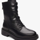 ASH Women's Marlow Black Leather Motorcycle Boots, Round Toe, Speed Lacing, Inside Zipper, Studded Trim Ankle 39/7.5