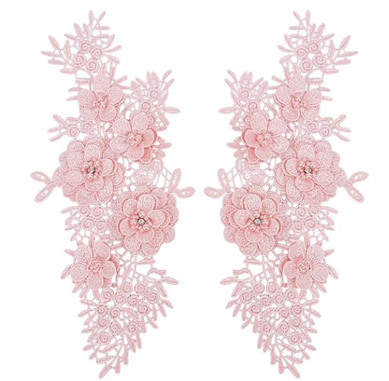 2 Pcs 3D Handmade Goldfish Beaded Sequins Embroidered Patches Koi Mermaid Applique Lace Sewing Patch for DIY Clothing Wedding Dresses Bridal Veils Backpack Arts DÃ©cor (Pink)