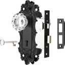 Mortise Lock Set for Interior Door, Antique Black Door Knobs with Lock and Skeleton Key, Vintage Door Handle Lock Replacement for Interior Doors, Matte Black Finish