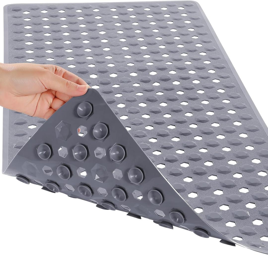 Yimobra Bathtub Mat Non Slip, 27.5"x15.5" Machine Washable Shower Floor Mat, Soft on Feet, Bathmat with Drain Holes and Suction Cups, Bathroom Essentials, Grey