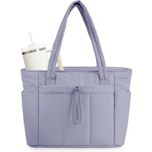 Wandering Nature Puffer Tote Bag with Cup Holder & Laptop Compartment & Trolley Sleeve for Travel, Work, Nurse, Women (Large, 04-blue-l)