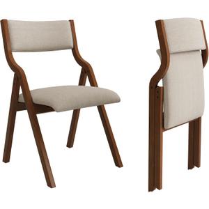 Ball & Cast Padded Folding Chairs 2 Pack,Solid Wood Frame,18" Seat Height,Ergonomically Designed Back and Cushion,Easy Carry,No Assembly Required,for Kitchen,Restaurant,Taupe+ Walnut