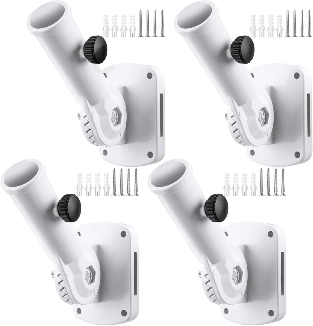 Tandefio 4 Pcs Flag Pole Holder for Outside House Adjustable Bracket Heavy Duty Mount Aluminum Alloy Multi Position White Mounting Bracket