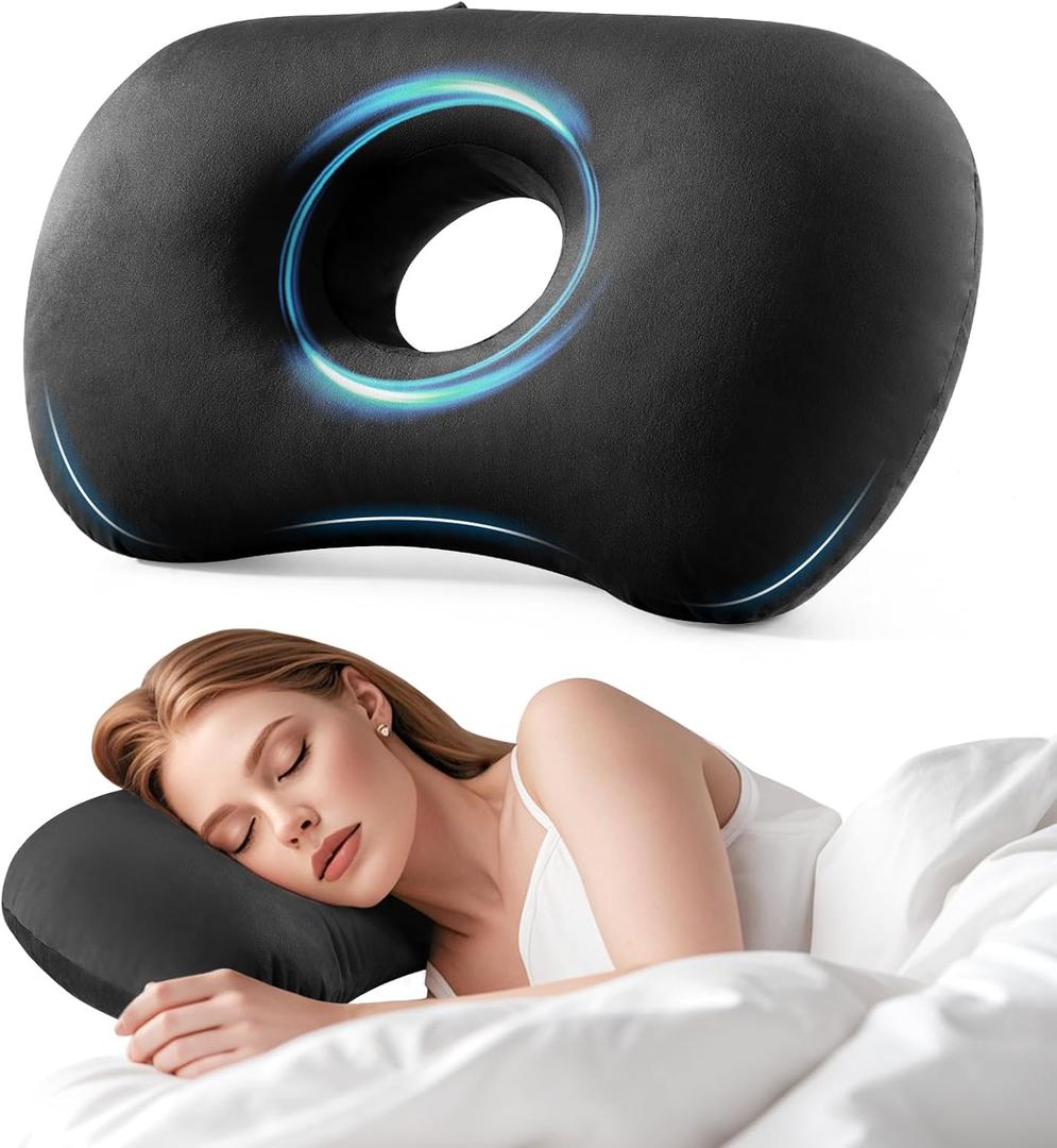 SofGlowly Ear Piercing Pillow for Side Sleepers, Larger Ear Hole Design for Comfortable Sleep, Adjustable Ear Pillows with Soft Washable Cover, Ideal for Ear Piercing Care and Support (Black)