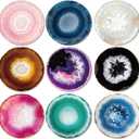 ANATTASOUL Coasters Set of 9 Natural Geodes Pattern Colorful Wooden Coasters Bulk Round Housewarming Gift for New Home, 3.9" Decorative Coffee Table Protection for Farmhouse Bar House Decor