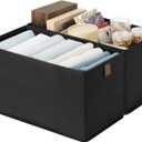 StorageWorks Narrow Baskets for Storage, Fabric Storage Bins, Small Baskets for Organizing with PU Handle, Great for Clothes, Books, and Laundry Items, Black, 2-Pack