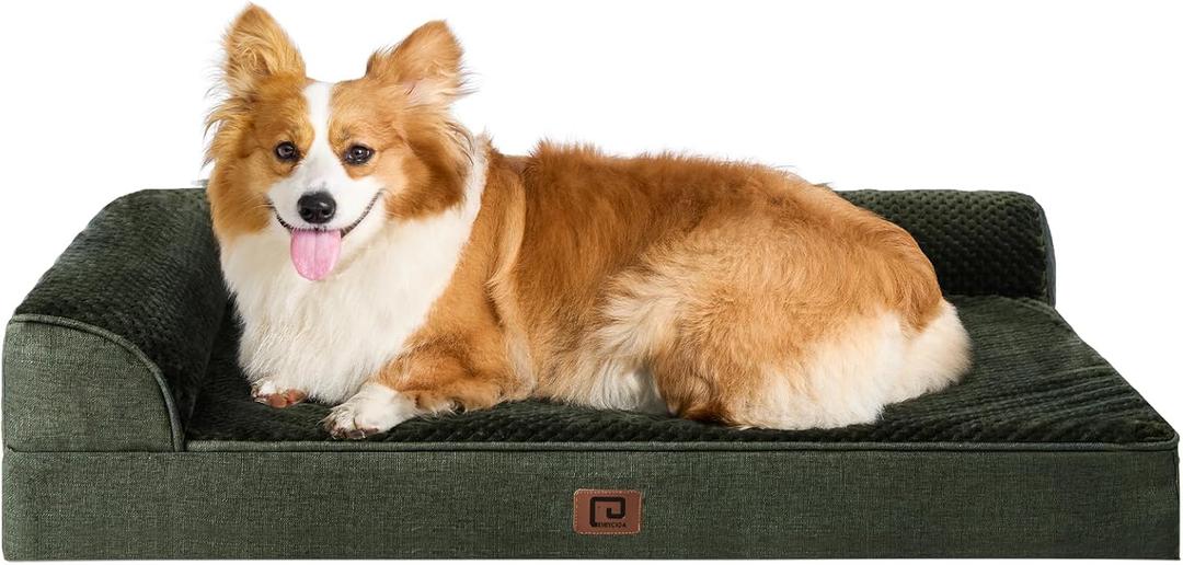 EHEYCIGA Memory Foam Dog Bed Large Sized Dogs, Pet Bed for Large Dog for Crate with Waterproof Liner, Pet Couch Bed Orthopedic with Washable Removable Cover, 35x23x6 Inches, Dark Green (35.0"L x 23.0"W x 6"Th)