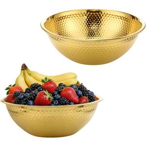 2 Pack 13 Inch Hammered Gold Salad Bowl Golden Serving Bowls Large Gold Bowl Stainless Steel Serving Mixing Bowl 4.3 Inch Deep Easy Clean for Salad Fruit Soup Snacks Dessert Party Buffet Gift