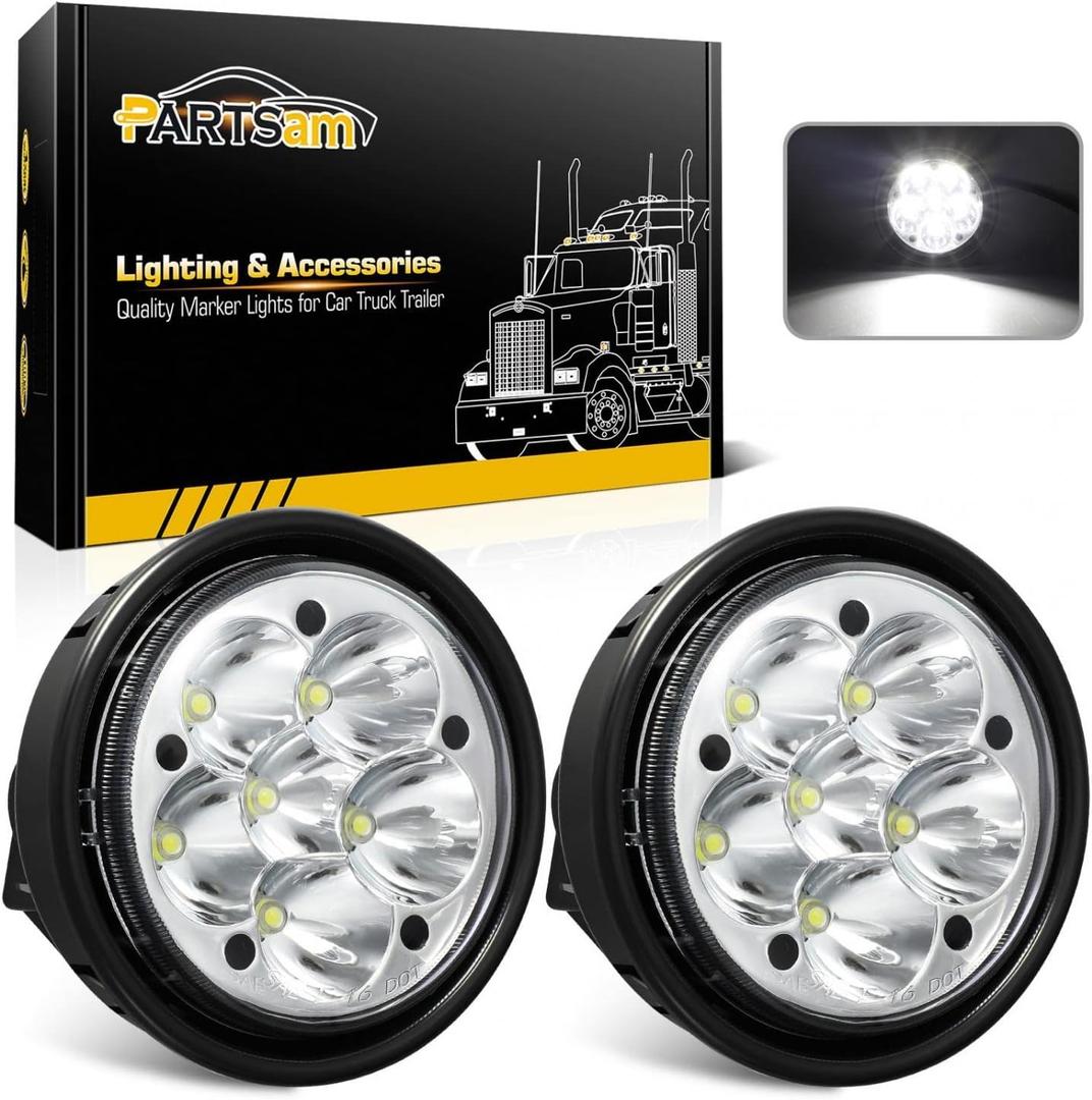Partsam 2pcs Led Fog Lights Headlights Lamps A06-32497000 Heavy Duty Fog Light Replacement for Freightliner Columbia 2004-2008 Clear Lens White Light w Plug 10-30V