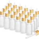 24 Pack 1 oz Frosted Glass Dropper Bottle,Empty Round Boston Travel Bottles With Eye Droppers,Natural Bamboo Dropper Cap for Essential Oils, Tinctures & Perfume,Facial Serums,Massage Oils