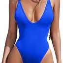 ESONLAR Women's Sexy Plunging V Neck Bathing Suit Open Back One Piece Swimsuits Star Sapphire, Small