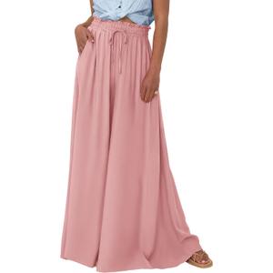 PRETTYGARDEN Women's 2025 Summer Wide Leg Palazzo Pants High Waisted Flowy Pockets Trendy Casual Lounge Boho Beach Trousers (Medium, Pink)