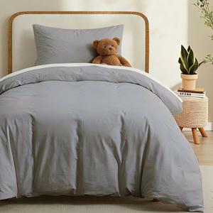 LOVQUE Light Grey Cotton Duvet Cover Twin Size, Linen Like Natural Bedding Set with Zipper Closure (No Comforter), 68x90 Inches