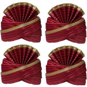 Indian Wedding Cotton Silk Traditional Barat Swagat Turban Sehra Pagdi for Men and Women Wedding Item, (Maroon)(Pack Of 4), Free Size