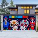 Day of The Dead Garage Door Cover 13x6Ft Dia de Los Muertos Couple Skeleton Banner Colorful Sugar Skull Garage Decoration Mexican Halloween Decor Romantic Skeleton Backdrop Decoration