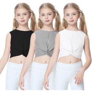 B&GCozy 3 Pack Sleevelss Crop Tops for Girls Kids Ribbed Knit Tank Tops Dance Yoga Top 6-15 Years (X-Small)
