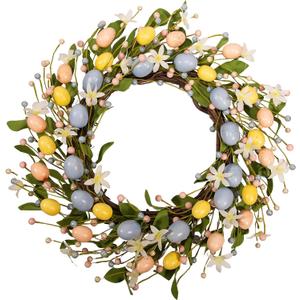 20 Inch Easter Wreaths for Front Door with White Daisy Colorful Eggs Pearl Berries and Green Leaves Egg Wreath for Window Porch Elegant Floral Home and Wall Decorations