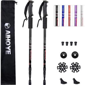 Aihoye Hiking Trekking Poles, 2 Pack Collapsible, Lightweight, Anti Shock, Walking Sticks, Adjustable Hiking Pole for Men and Women (Black)