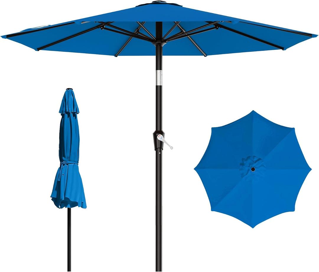 AreShark 9 FT Patio Umbrella for Outdoor, Outdoor Table Umbrella with Push Button Tilt and Crank, Outdoor Patio Umbrellas with 8 Sturdy Ribs for Market, Garden, Pool (Royal Blue)