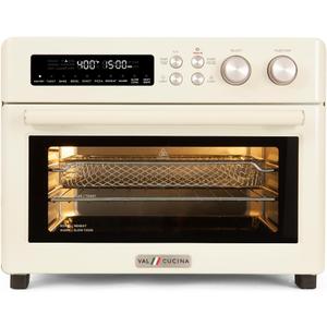 VAL CUCINA Retro Style Infrared Heating Air Fryer Toaster Oven, Extra Large Countertop Convection Oven 10-in-1 Combo, 6-Slice Toast, Enamel Baking Pan Easy Clean with Recipe Book, Almond Yellow Color, 16.7"D x 16.1"W x 13"H